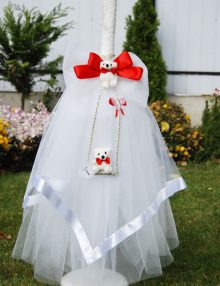 Lumanare botez cu fundita rosie si ursulet