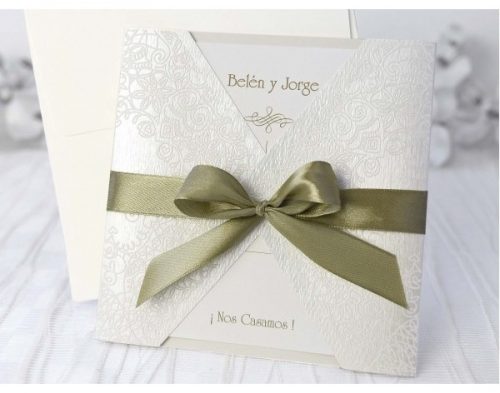 Invitatie nunta Viona cu fundita verde satinata 4