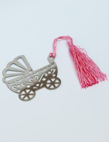 Mărturie botez fetita semn de carte cărucior metalic