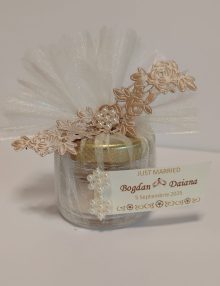 Borcanel Organza Albă & Dantelă Rose Gold cu Arahide Glazurate sau Miere